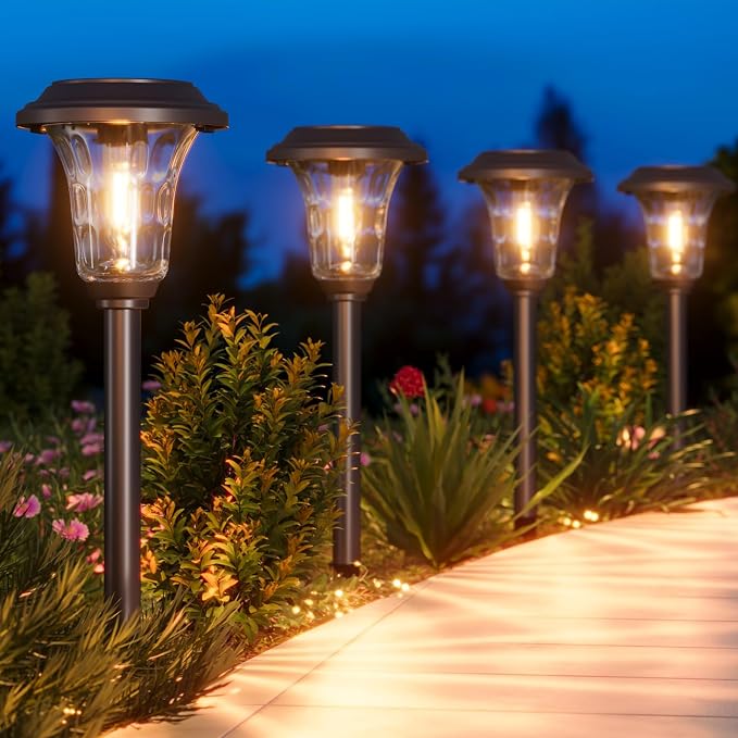 XMCOSY+ Solar Lights Outdoor Waterproof, 6 Pack Metal Glass Solar Pathway Lights - Image 9
