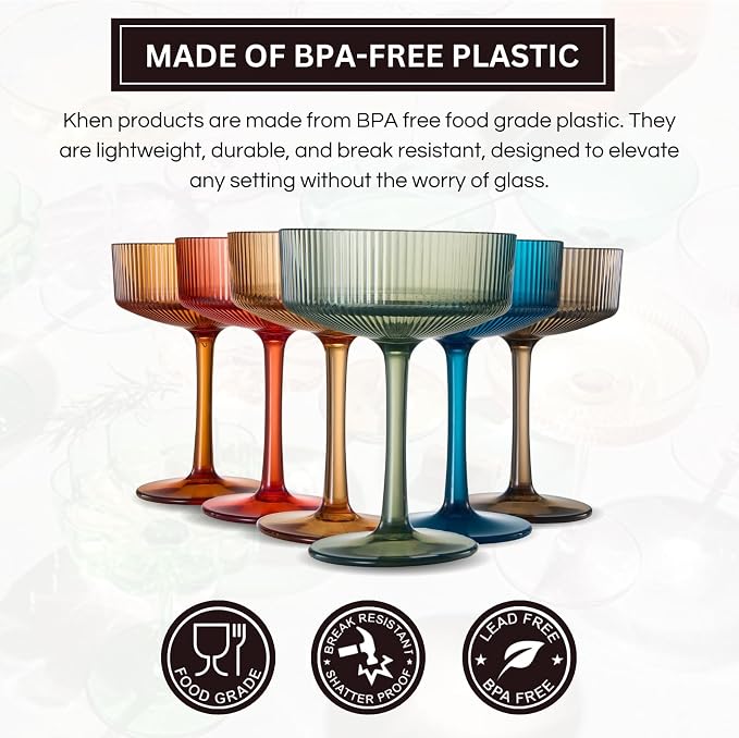 Khen Shatterproof Acrylic Ribbed Vintage Art Deco Martini, Champagne & Cocktail - Image 3