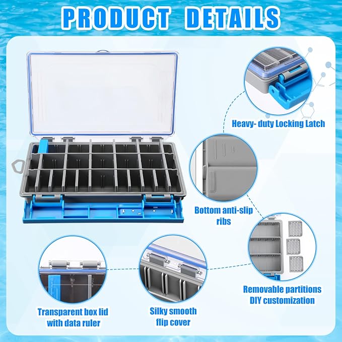 Junkin 6 Pack 3600 Fishing Tackle Boxes Waterproof, High-vis Blue Lure - Image 3