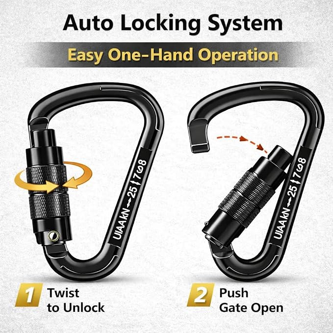 Auto Locking Carabiner Heavy Duty Carabiner 25kN UIAA Certified Climbing - Image 4