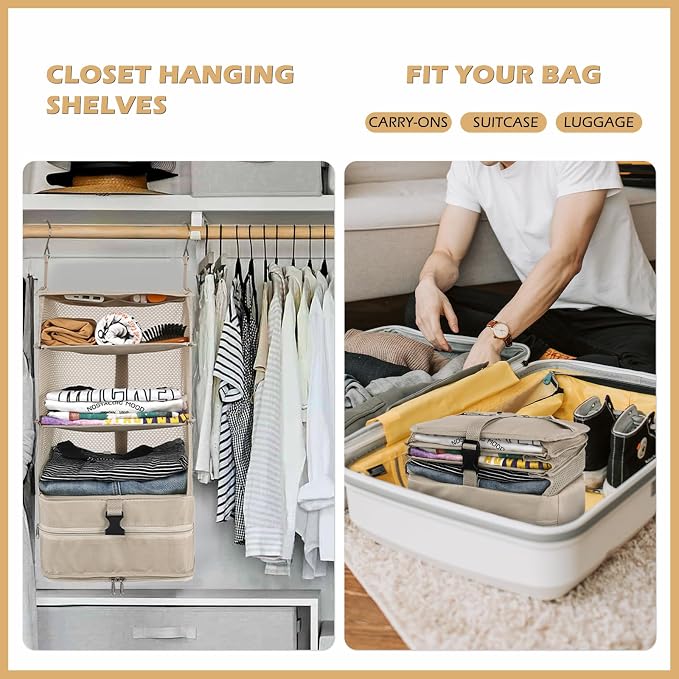 Surblue Hanging Closet Storage Bag Collapsible 3-Shelf Washable Oxford Fabric - Image 2