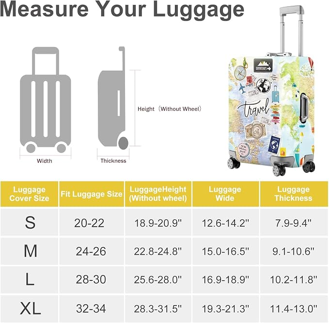ANNA QUEEN Travel Collage Luggage Cover, World Map & Sticker Style Suitcase - Image 4