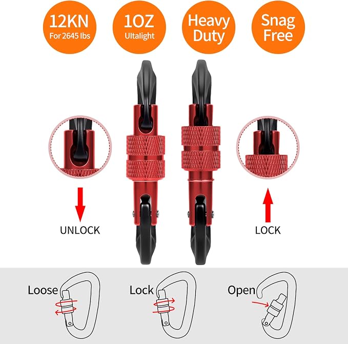 B-Mardi Carabiner Clips Heavy Duty 12kN-Lightweight Locking Carabiners - Image 3