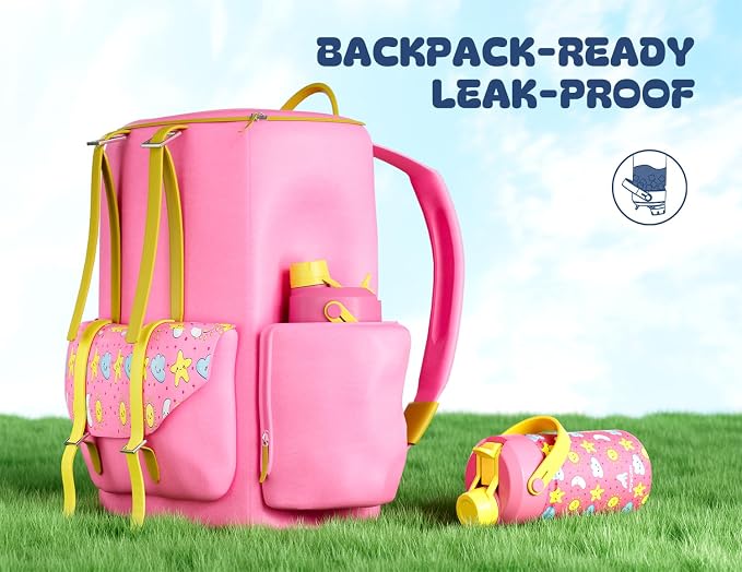 12 oz Kids Water Bottle for Girls: Leakproof, Durable Straw Spout Lid, 24H Cold - Image 5