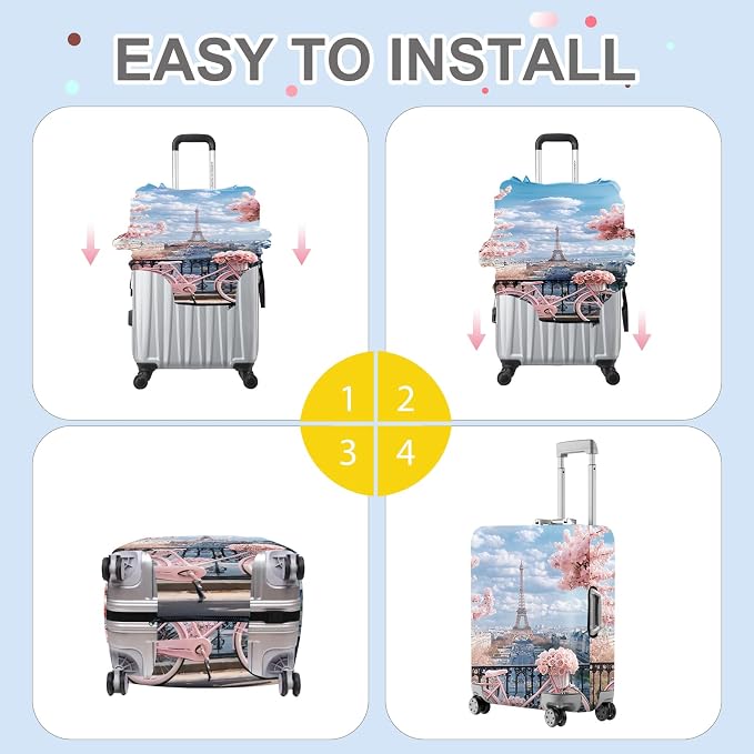 ANNA QUEEN Paris Eiffel Tower Luggage Cover, Romantic City Travel Suitcase - Image 5
