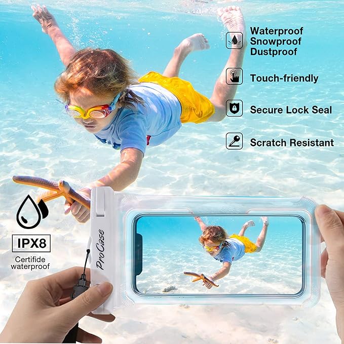 ProCase 2 Pack Waterproof Phone Pouch, Underwater Phone Case Up to 7", Dry Bag - Image 3
