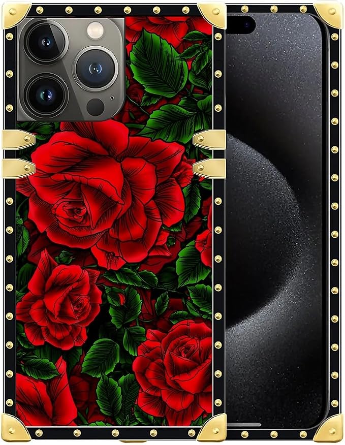 Compatible with iPhone 16 Pro Max Case, Vector Red Rose Green Leaf Luxury by Unknown
