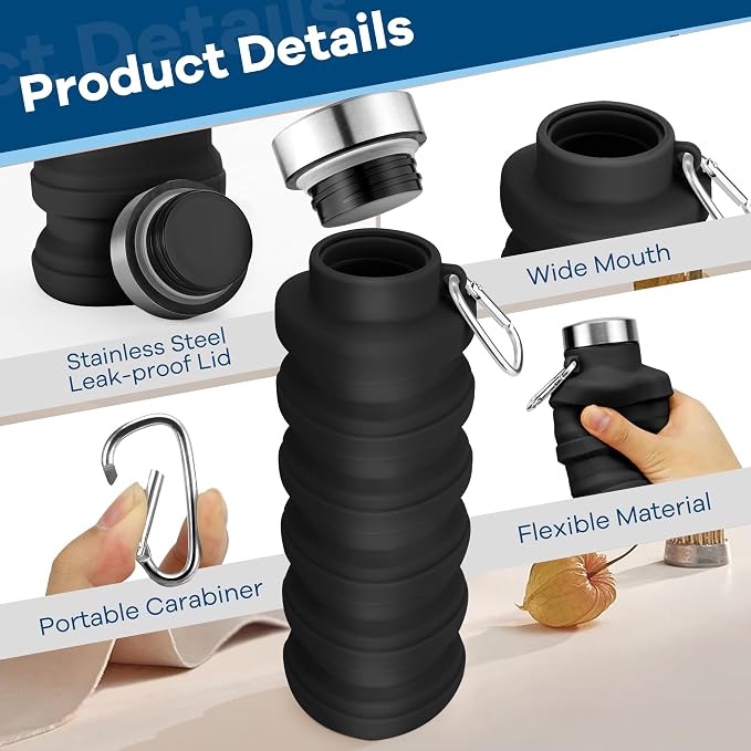 Collapsible Water Bottles 17oz, Portable Leak-Proof Travel Water Bottle - Image 6