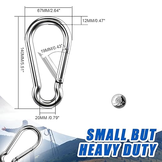 Large Carabiner Clip Hooks, 304 Stainless Steel Spring Snap Hook Fits Camping - Image 3