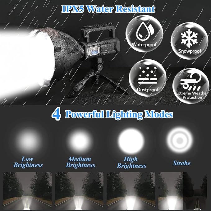 Rechargeable Spotlight, 000L High Lumens Led Spot Lights Outdoor Handheld Super - Image 3