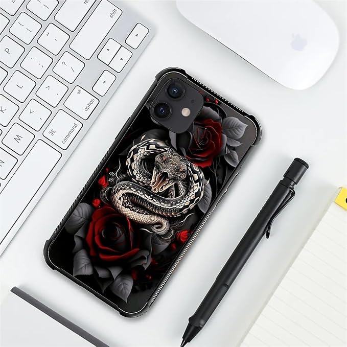 for iPhone 12/12 Pro Case, Entwined Rose Snake Pattern Graphic Design Girl Boy - Image 2