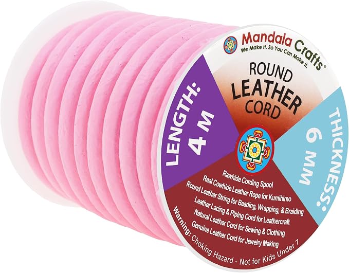 Mandala Crafts Round Genuine Pink Leather Cord by MandalaCrafts