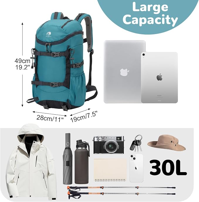 30L Skateboard Backpack for Men Women, Waterproof Hiking Backpack - Image 2