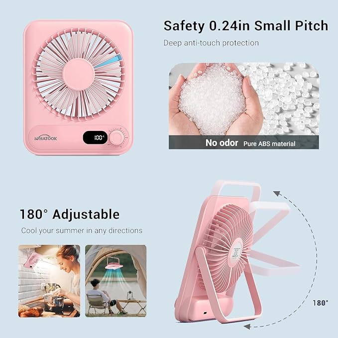 WHATOOK Small Desk Fan Personal Fans: 5000mah 25 Hours Battery Office Quiet - Image 5