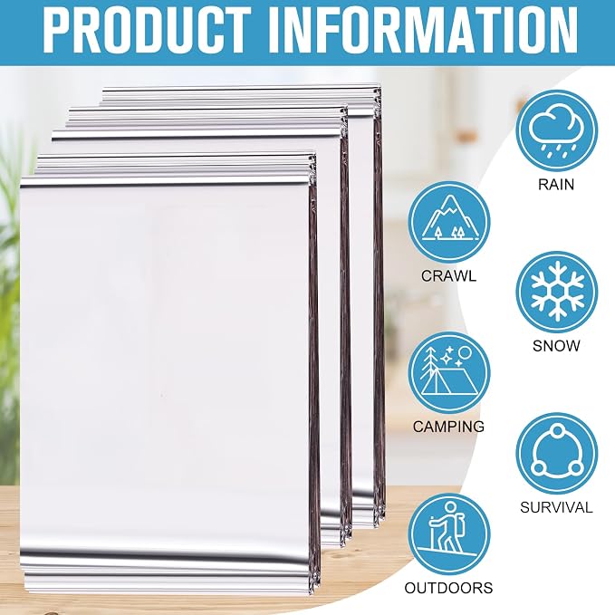 Kanayu 150 Pack 3 Size Safe Emergency Blankets Thermal Survival Space Blanket - Image 3