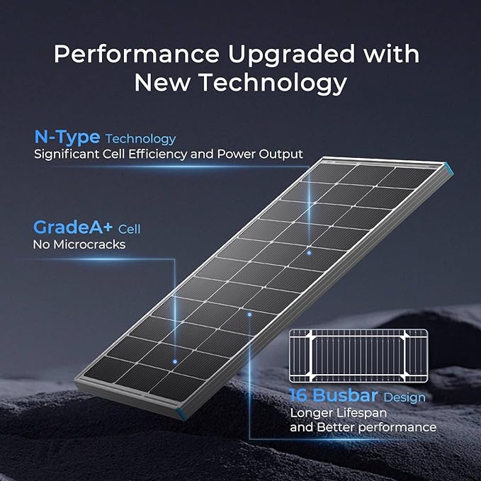 Renogy 100W Solar Panel N-Type, 12V 100 Watt Solar Panel 16BB 25% - Image 4