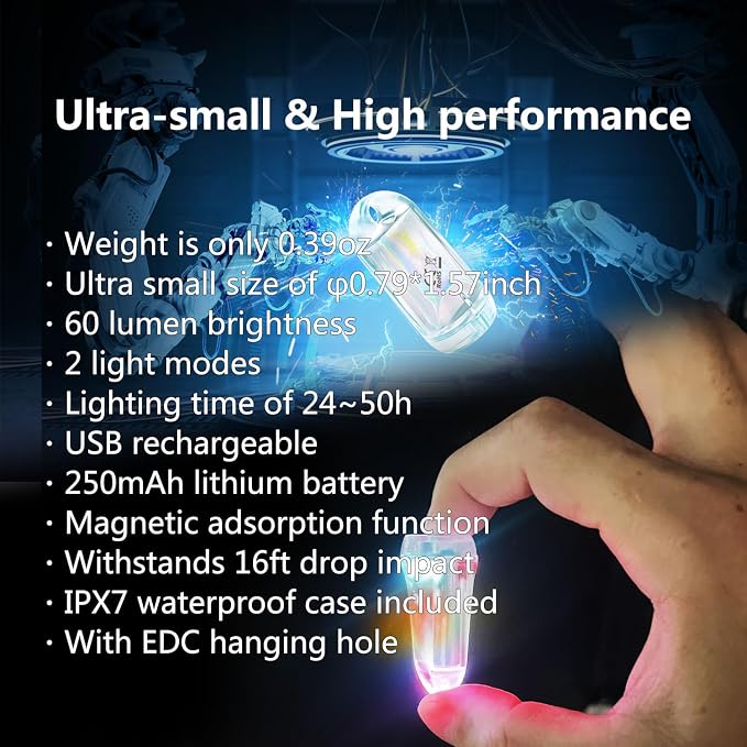 USB Mini LED Lantern, 2 Pack Waterproof EDC Keychain LED Flashlight - Image 2