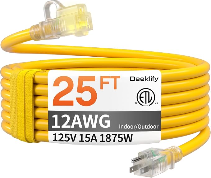 12AWG 25 FT Heavy Duty Outdoor Extension Cord Waterproof by Deeklify