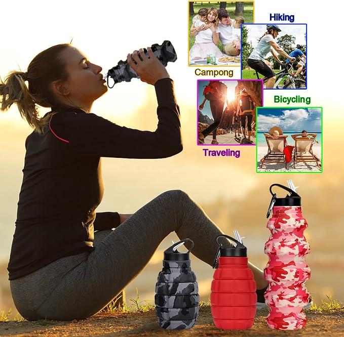 Collapsible Travel Water Bottle19.6 oz, Reuseable Silicone Foldable Water - Image 6