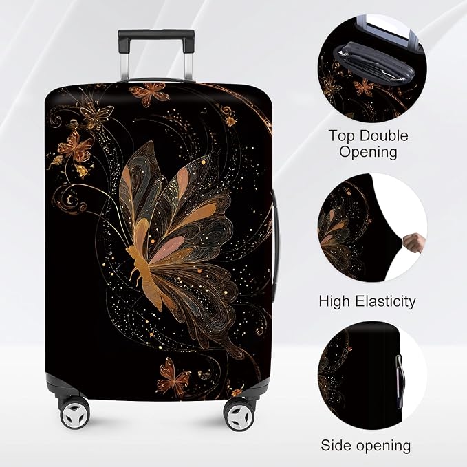ANNA QUEEN Gold Butterfly Travel Luggage Cover -Stretchable Airplane Suitcase - Image 2