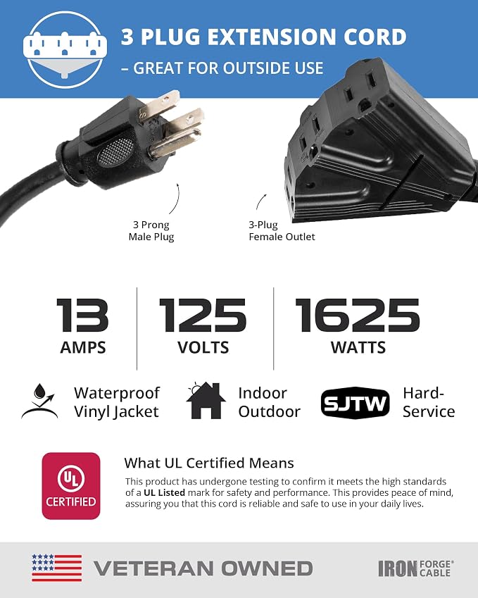 Iron Forge Cable 2 Pack 15 Ft Black Extension Cord - Image 3
