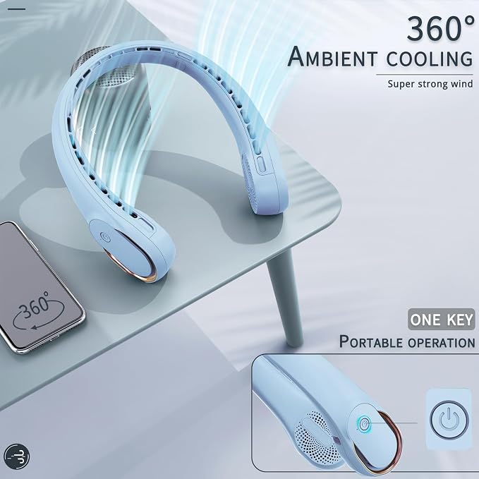 ASNUG Neck Fan, Bladeless Neck Fan, USB Rechargeable Personal Fan, 4000 mAh - Image 5