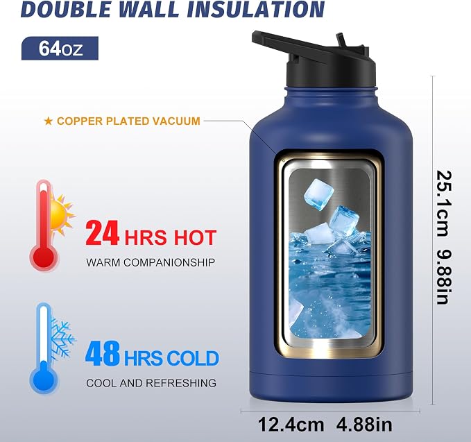 64oz Insulated Water Bottle, BPA Free&Leak Proof, Half Gallon Stainless Steel - Image 2