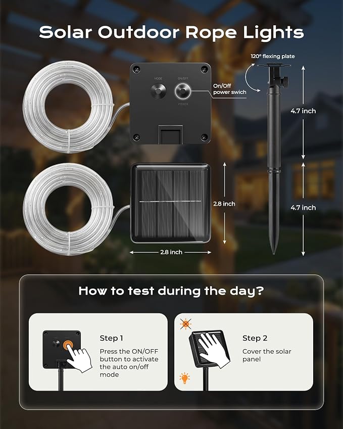 Brightown 2 Pack Solar Rope Lights, Total 78FT 200LED Warm White Solar String - Image 5
