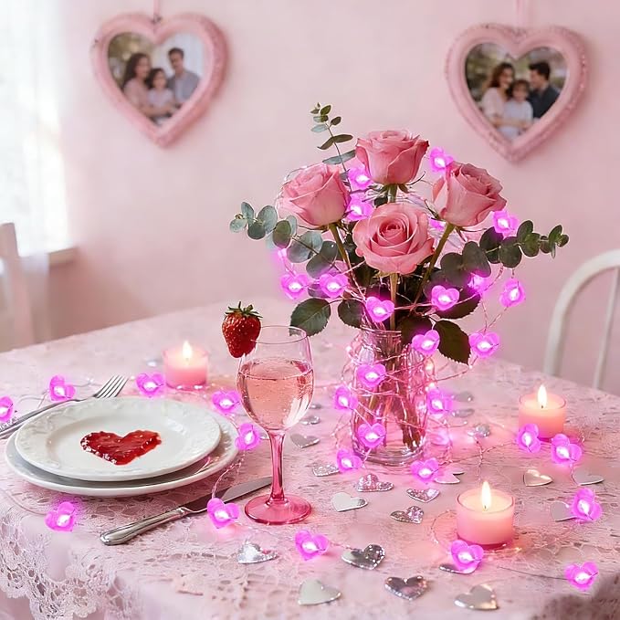 10FT Pink Heart Fairy Lights Battery Operated - Image 3