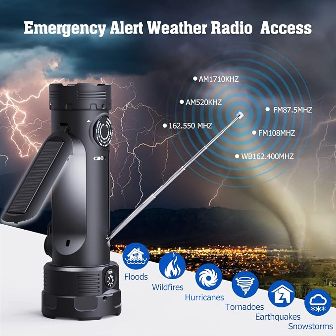 PPLEE Emergency Weather Radio NOAA Certified, Hand Crank Solar Flashlight Radio - Image 3