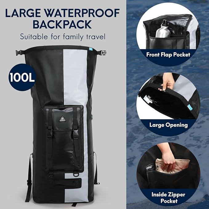Haimont 100L Waterproof Backpack Large Roll Top Dry Backpacks Marine Dry Bags - Image 4