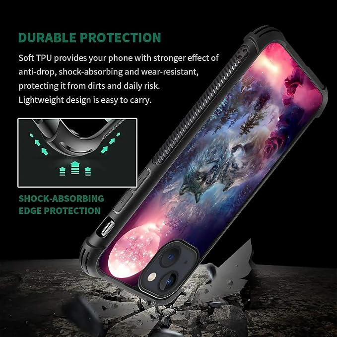 for iPhone 15 Plus Case, Star Two Wolfs Howling Pattern Graphic Design Girl Boy - Image 7