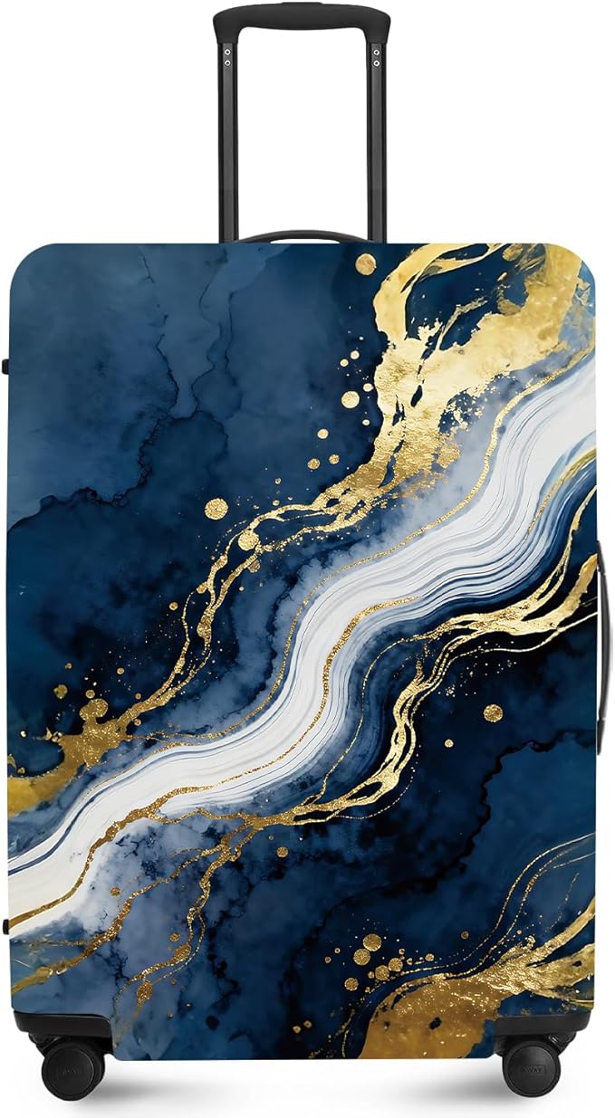 ANNA QUEEN Blue Abstract Marble Travel Luggage Cover -Stretchable Airplane by ANNAQUEEN