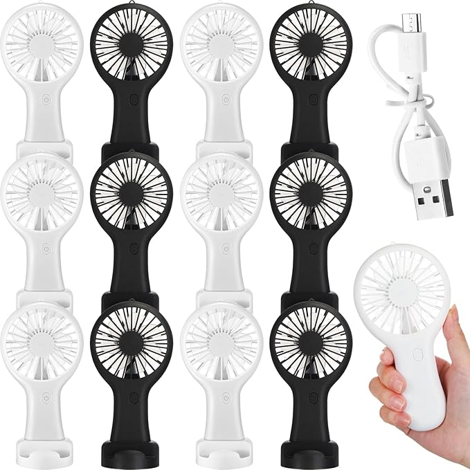 Woanger 12 Pcs Mini Handheld Fan Bulk 3 Speed USB Electric Battery Operated by Woanger