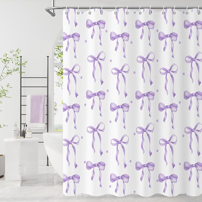 Purple Bow Shower Curtain, Lavender Modern Aesthetic Bowknot by Caheansi