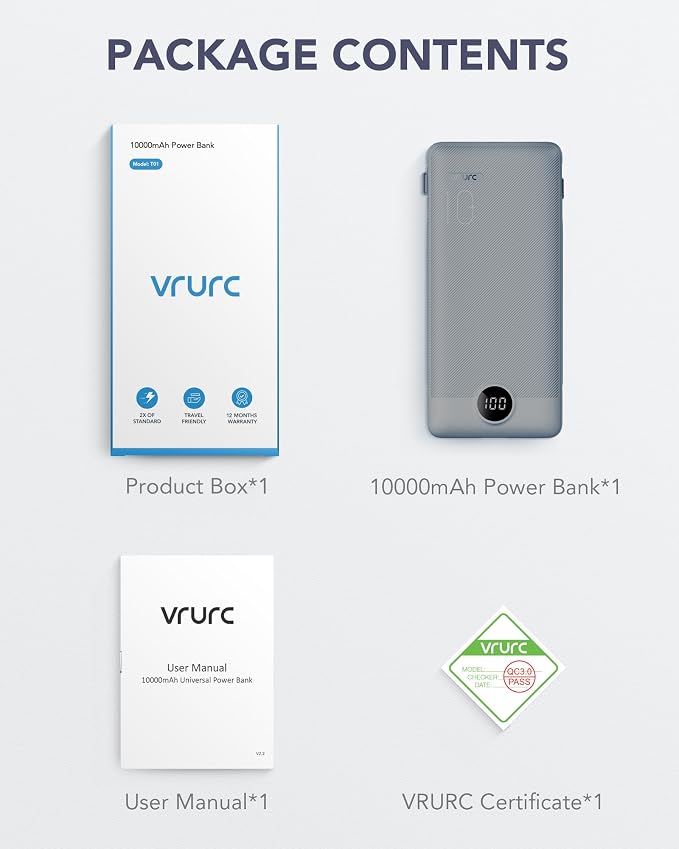 VRURC Portable Charger Built-in Cables and AC Wall Plug, USB C Power Bank - Image 8
