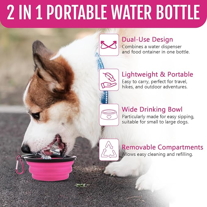 Dog Travel Water Bottle W/Collapsible Bowls - Image 8