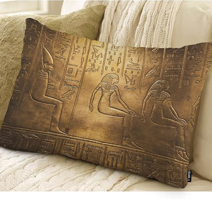 EKOBLA Egyptian Hieroglyphics Decorative Pillow Case Throw Pillow Covers Golden - Image 2