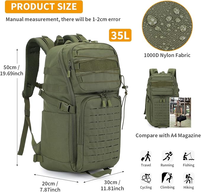 HUNTVP Tactical Backpack for Men 35L Military Backpack MOLLE 1000D Army Daypack - Image 4