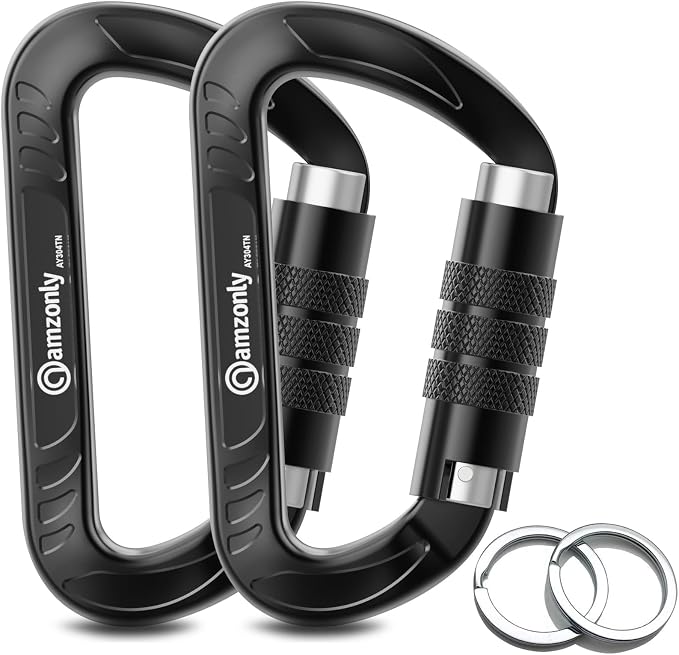3inch Auto Locking Carabiner Clips Heavy Duty, 12KN /2697lbs Lightweight by AMZONLYLORSUM