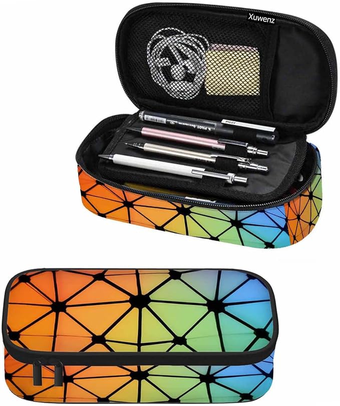 Abstract Lines Pencil Case Organizer Geometric Triangles Fluorescent Neon by Unknown
