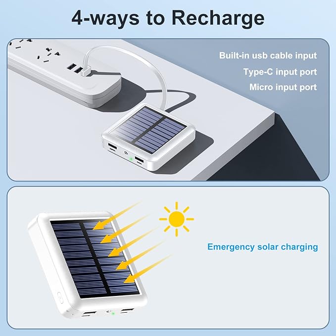 Solar Portable Charger 12000mAh, Small Solar Power Bank, USB C Input/Output - Image 6