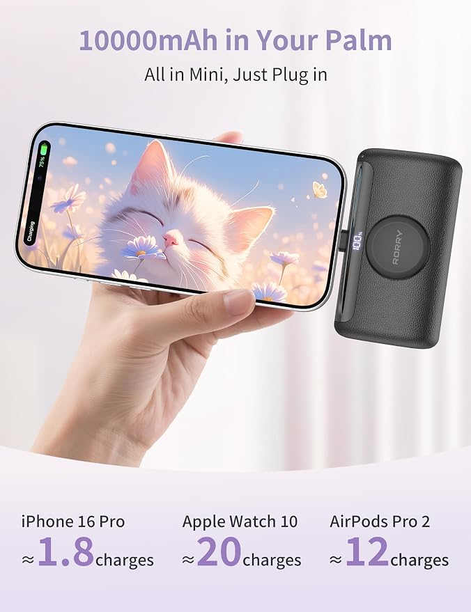 RORRY PalmGo Portable Charger, 10000mAh PD 22.5W Fast Charging Mini Power Bank - Image 2