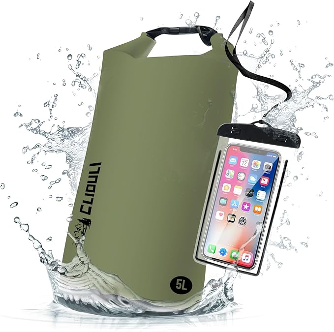 Waterproof Dry Bag, Roll Top Green Small Waterproof Backpack by Cliduli