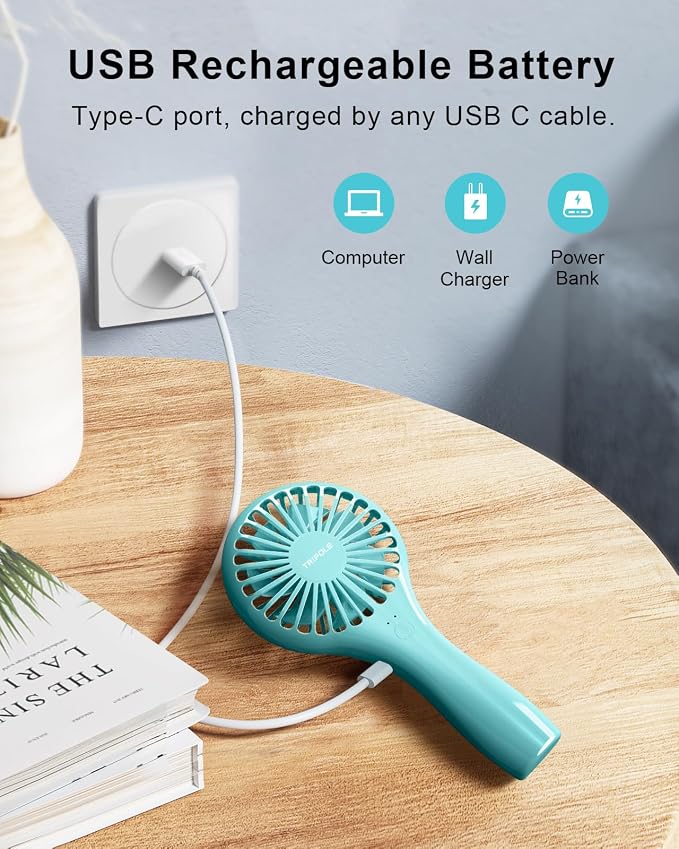 TriPole 2 Pack Handheld Mini Portable Fans Blue, Rechargeable Battery Operated - Image 7