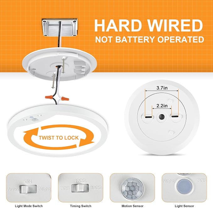 2-Pack Motion Sensor Ceiling Lights Hard-Wired, 9Inch Indoor Motion Activated - Image 5
