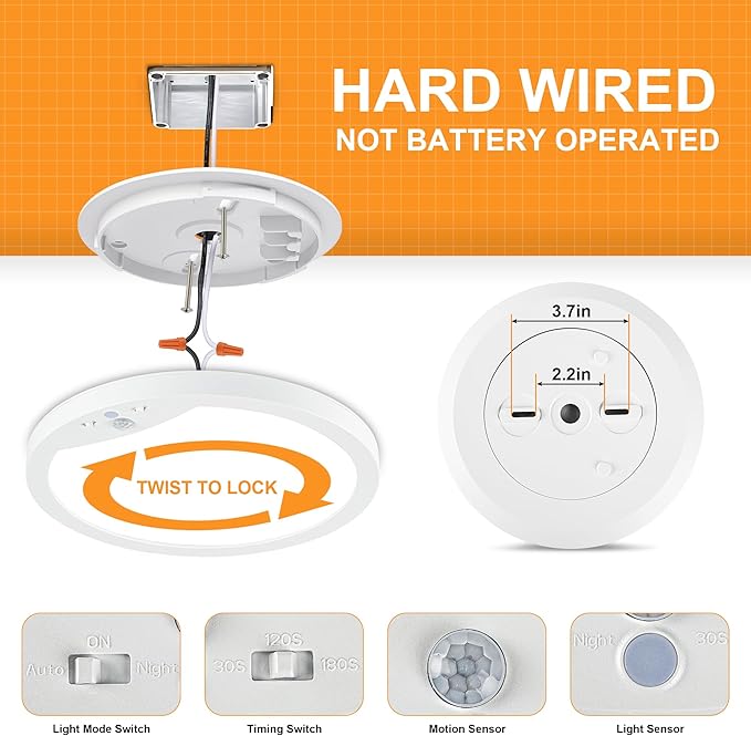 2-Pack Motion Sensor Ceiling Lights Hard-Wired, 9Inch Indoor Motion Activated - Image 6
