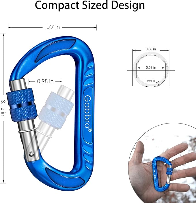 Gabbro Carabiner Clips Heavy Duty 12kN, Wiregate Aluminum Lightweight Caribeener - Image 2