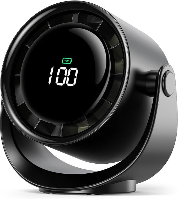 Koonie Desk Fan, LED Display Mini Table Fan, Rechargeable Personal Fan by Koonie