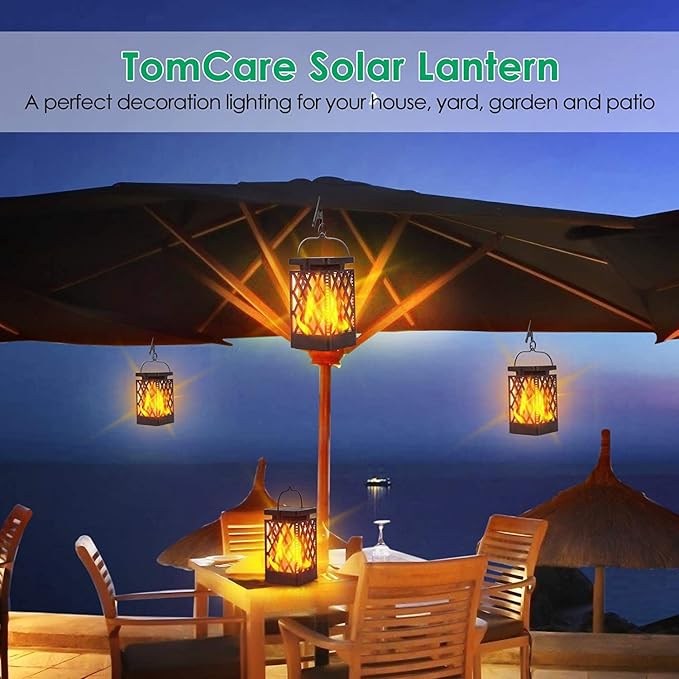 TomCare Solar Lights Outdoor Flickering Flame Solar Lantern Outdoor Hanging - Image 7